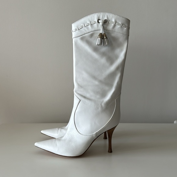 Sergio Rossi White Leather Cowboy Style Heeled Boots US 5.5/ EU 35.5 - Picture 4 of 10